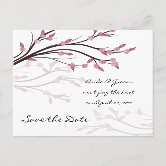 Pink Blossoms Save the Date Postcard (Front)