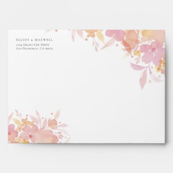 Pink Blossoms Watercolor Floral Wedding  Envelope by fourwetfeet at Zazzle