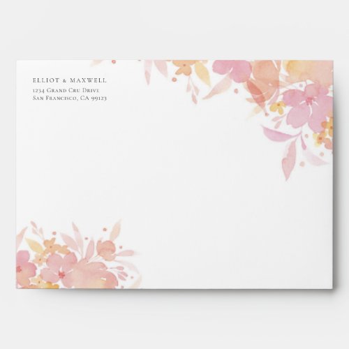 Pink Blossoms Watercolor Floral Wedding  Envelope