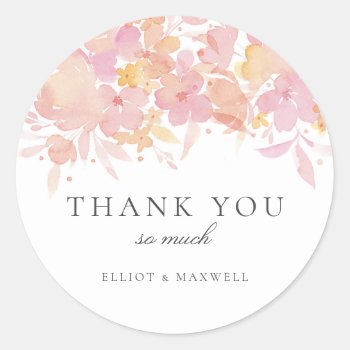 Pink Blossoms Watercolor Floral Wedding Sticker by fourwetfeet at Zazzle