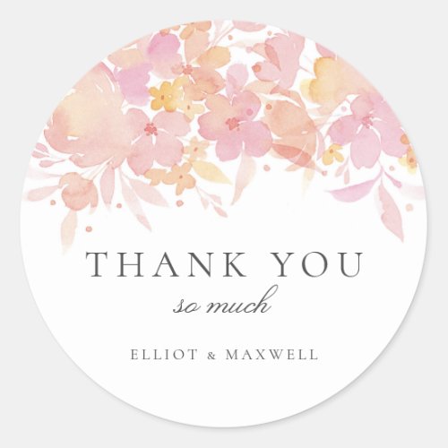 Pink Blossoms Watercolor Floral Wedding Sticker