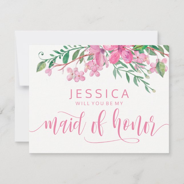 Pink Blossoms Will You Be My Maid of Honor Invitation (Front)