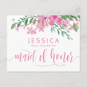 Pink Blossoms Will You Be My Maid of Honor Invitation