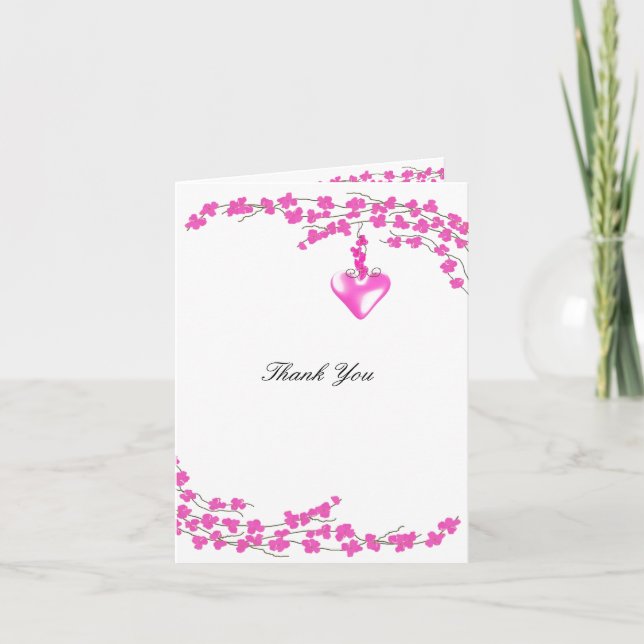 Pink Blossoms with Heart Thank You Card (Front)