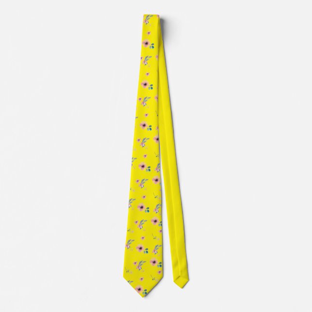 Pink blossoms Yellow  Neck Tie (Front)