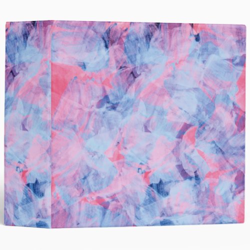 Pink Blue Abstract Brush Strokes Design 3 Ring Binder