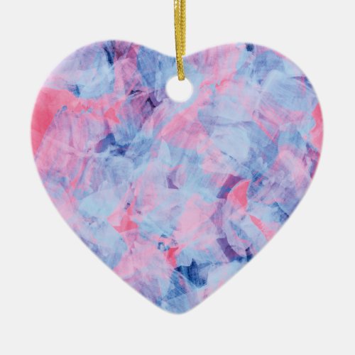 Pink Blue Abstract Brush Strokes Design Ceramic Ornament