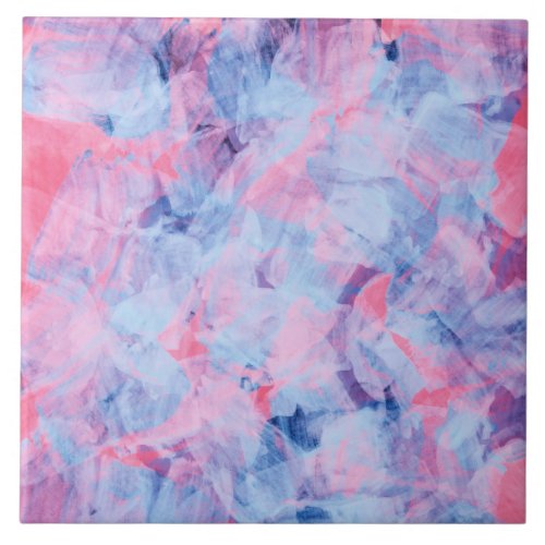 Pink Blue Abstract Brush Strokes Design Ceramic Tile