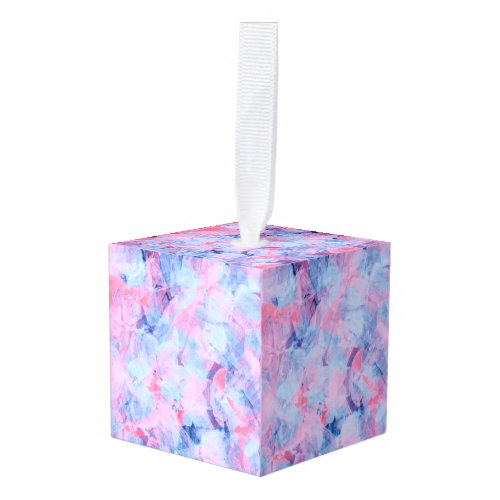 Pink Blue Abstract Brush Strokes Design Cube Ornament