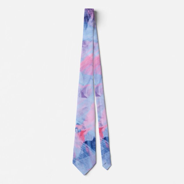 Pink Blue Abstract Brush Strokes Design Neck Tie (Front)