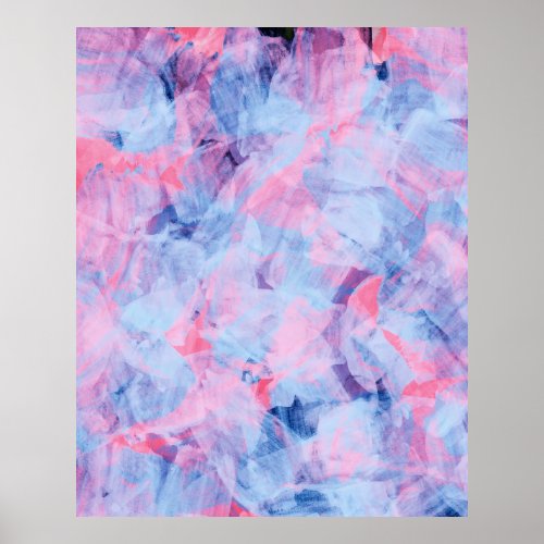 Pink Blue Abstract Brush Strokes Design Poster