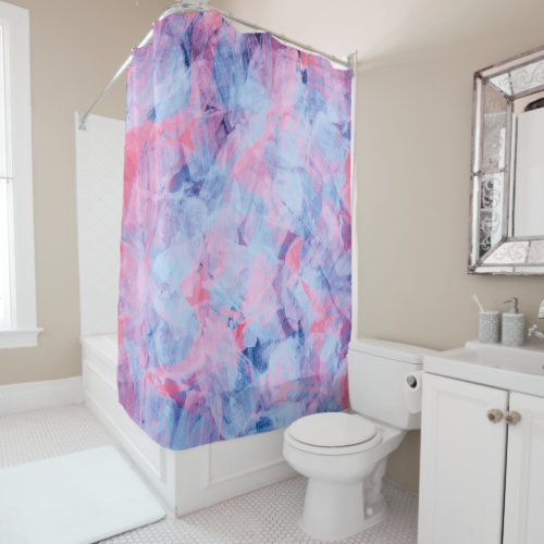 Pink Blue Abstract Brush Strokes Design Shower Curtain