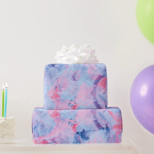 Pink Blue Abstract Brush Strokes Design Wrapping Paper