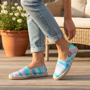 Pink Blue Abstract Faux Holographic Pattern Espadrilles