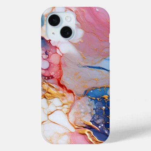 Pink blue abstract marble iPhone 15 case