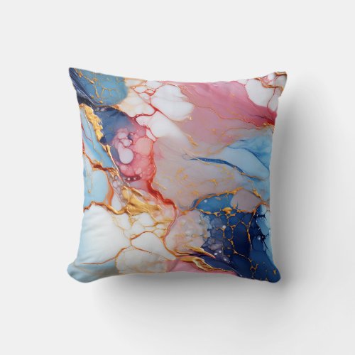 Pink blue abstract marble throw pillow