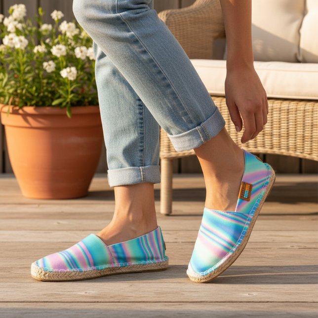 Pink Blue Abstract Modern Holographic Pattern Espadrilles (Creator Uploaded)