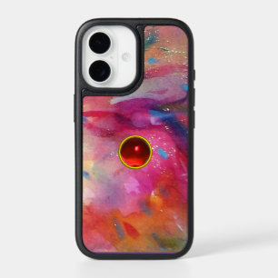 PINK BLUE ABSTRACT, Red Ruby Gemstone iPhone Case