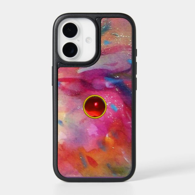 PINK BLUE ABSTRACT, Red Ruby Gemstone iPhone Case (Back)