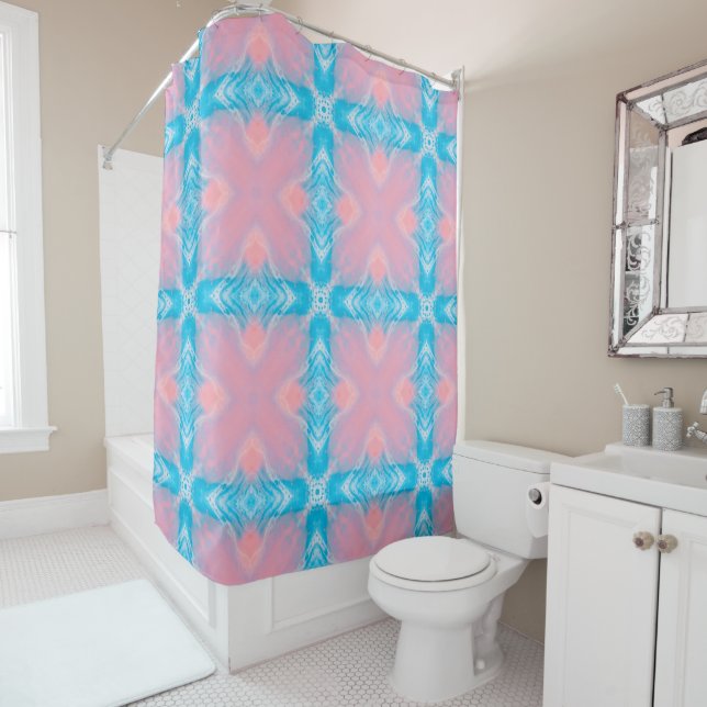 Pink Blue Abstract Shower Curtain (In Situ)