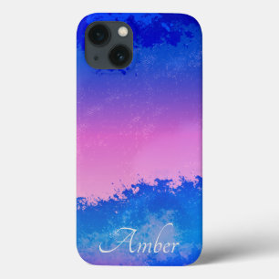 Pink Blue Abstract Sunset Ocean Splash Personalize iPhone 13 Case