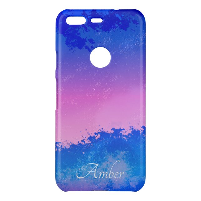 Pink Blue Abstract Sunset Ocean Splash Personalize Uncommon Google Pixel Case (Back)