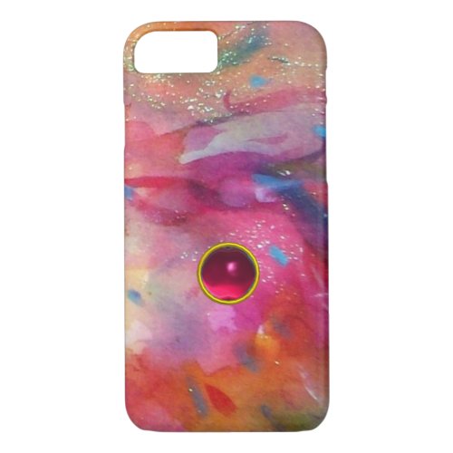 PINK BLUE ABSTRACT WITH 3D RED RUBY GEMSTONE iPhone 87 CASE