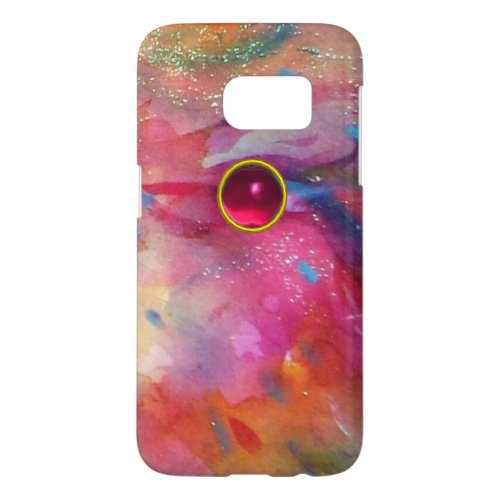 PINK BLUE ABSTRACT WITH 3D RED RUBY GEMSTONE SAMSUNG GALAXY S7 CASE