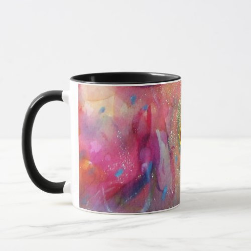 PINK BLUE ABSTRACT WITH RED RUBY MUG