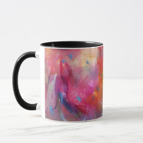 PINK BLUE ABSTRACT WITH RED RUBY MUG