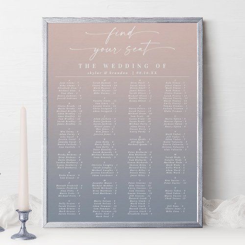 Pink  Blue Alphabetical Wedding Seating Chart