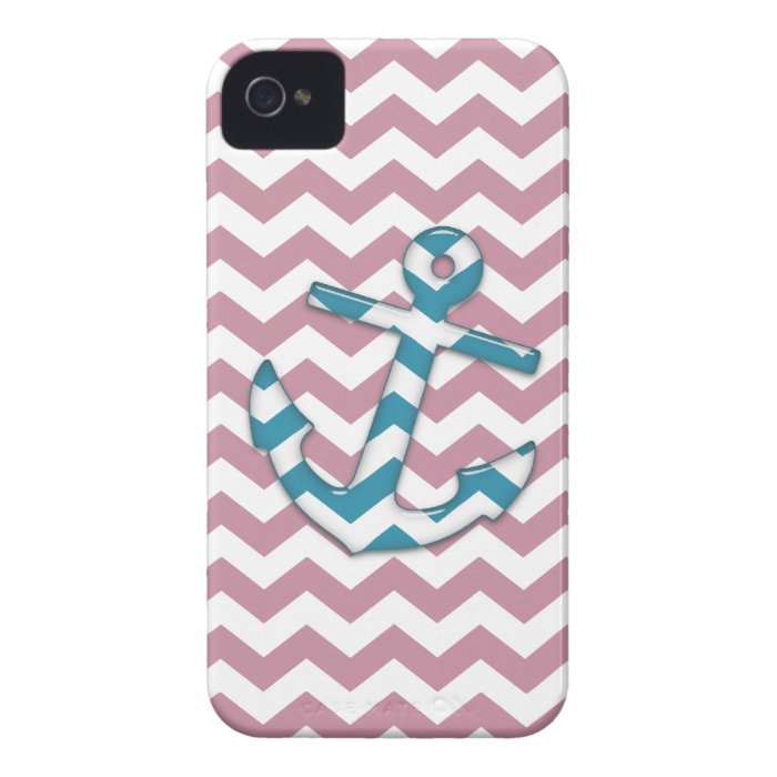 Pink Blue Anchor Chevron iPhone 4 Case