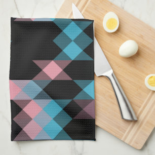 pink blue and black geometric kitchen towel