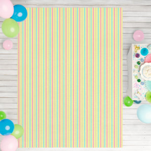 Pink, blue and brown stripes on yellow outdoor rug