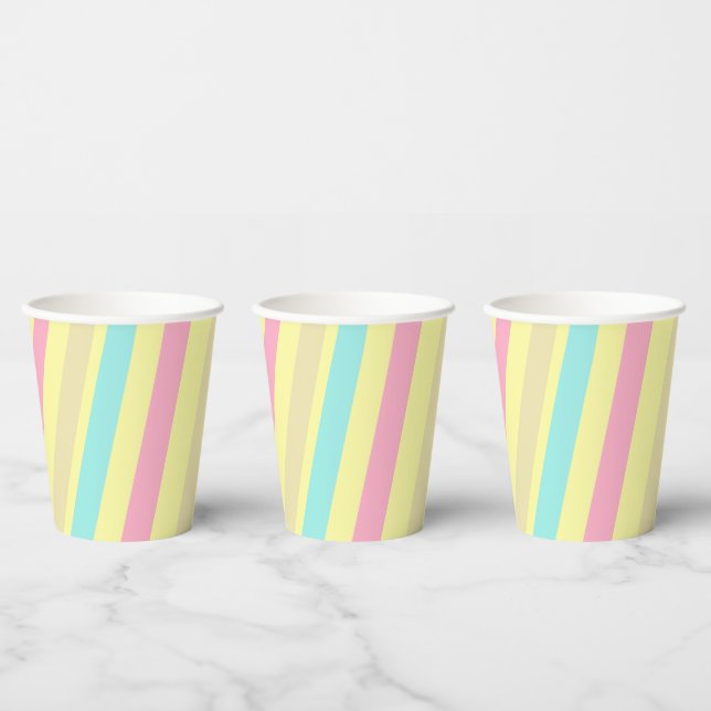 Pink, blue and brown stripes on yellow paper cups (Multi)