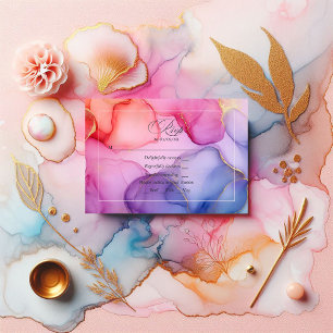 Pink, Blue and Gold Alcohol Ink RSVP Card