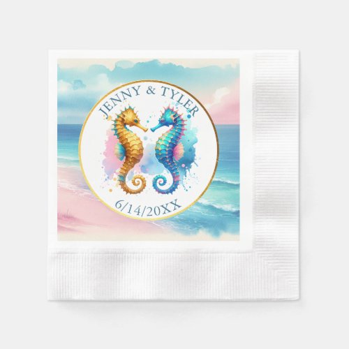 Pink Blue and Gold Coastal Sand Dollar Beachy Napkins