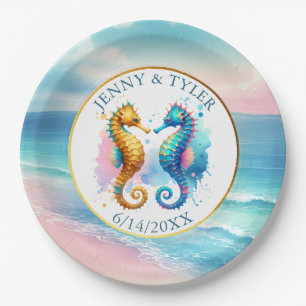 Pink, Blue and Gold Coastal Sand Dollar Beachy Paper Plates