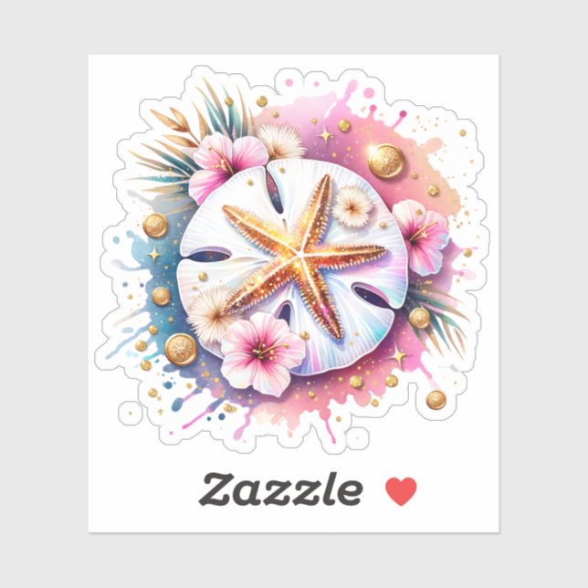 Pink, Blue and Gold Coastal Sand Dollar Beachy Sticker (Sheet)