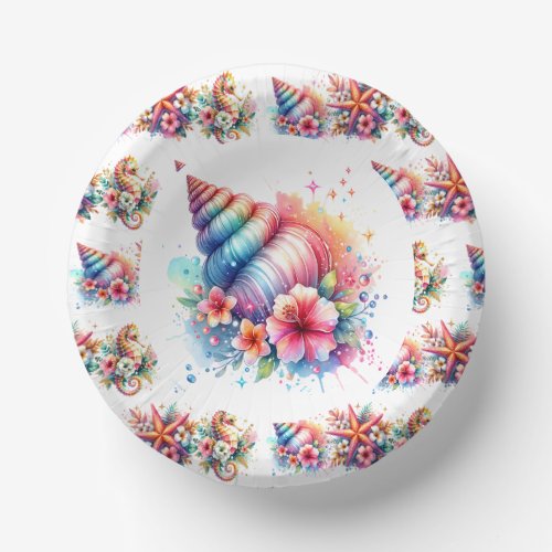 Pink Blue and Gold Coastal Seahorse Beachy Paper Bowls