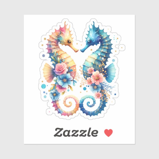 Pink, Blue and Gold Coastal Seahorse Beachy Sticker (Sheet)