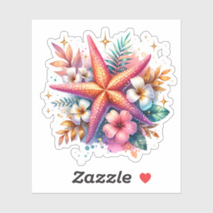 Pink, Blue and Gold Coastal Starfish Beachy Sticker
