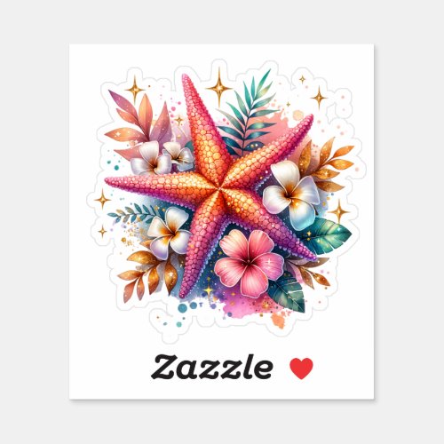 Pink Blue and Gold Coastal Starfish Beachy Sticker