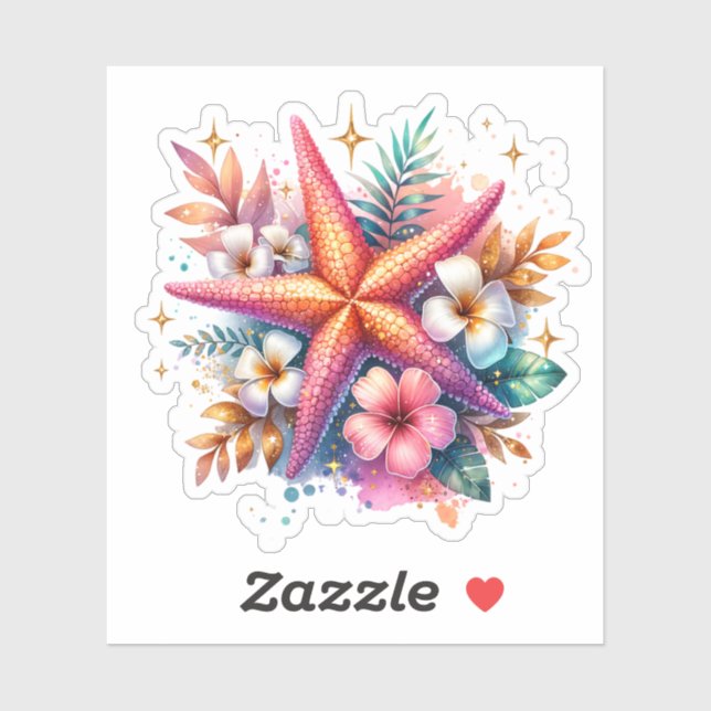 Pink, Blue and Gold Coastal Starfish Beachy Sticker (Sheet)