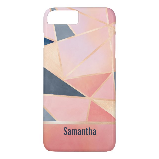 Pink Blue and Gold Colorblock iPhone 7 Plus Case (Back)
