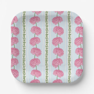 Pink, Blue and Green Floral Stripes Paper Plates