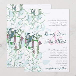 Pink Blue and Green Hummingbird Wedding Invites