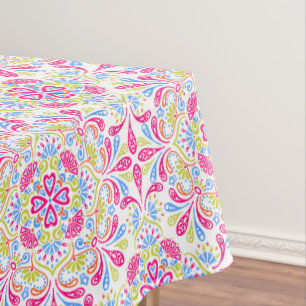 Pink blue and green kaleidoscope pattern tablecloth