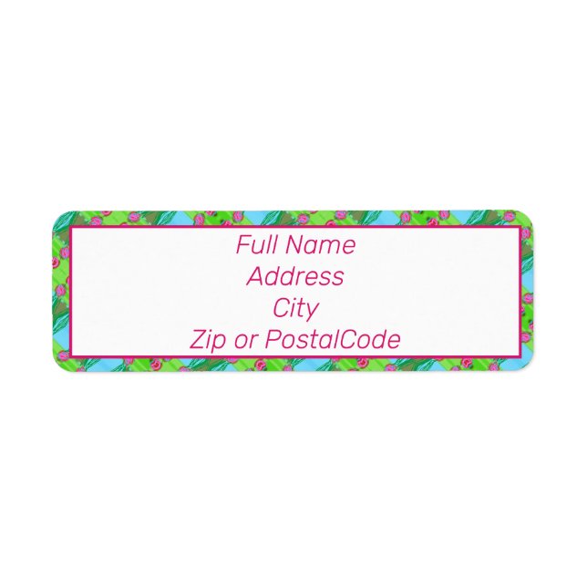 Pink Blue and Green Patterned Label (Front)