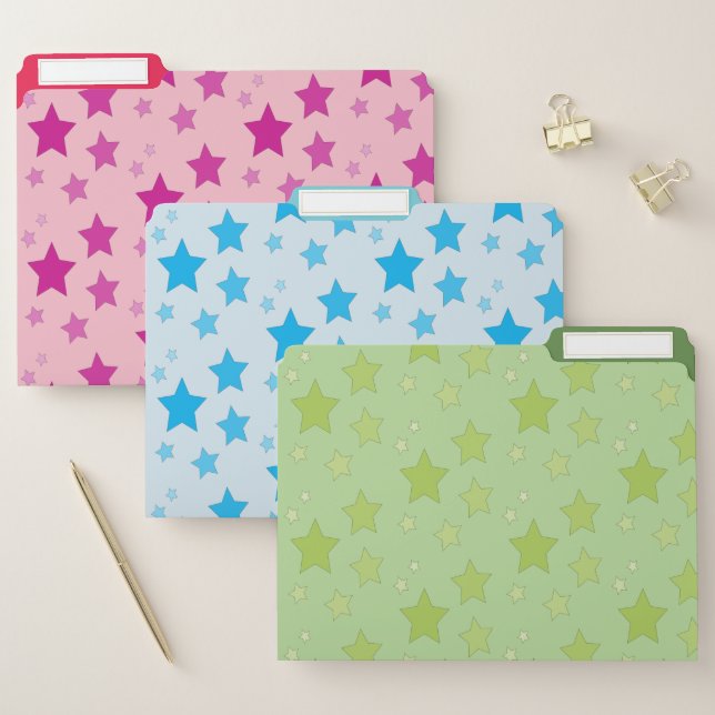 Pink Blue And Green Stars File Folder (Set)